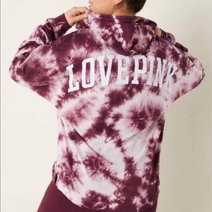 NWT SEALED PINK Varsity Tie Dye Long Sleeve Pullover Tee Large